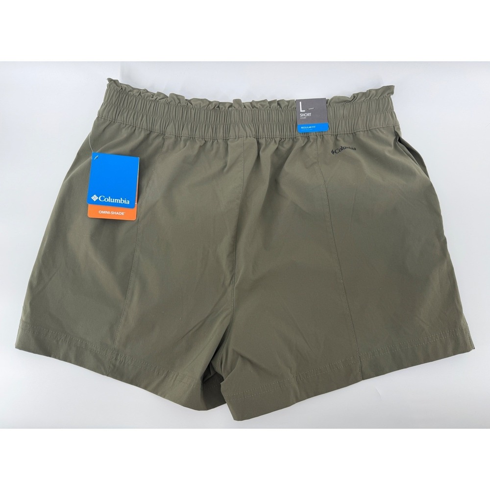 Columbia Omni-Shade Hiking Shorts Womens Large Olive Green Elastic Waist